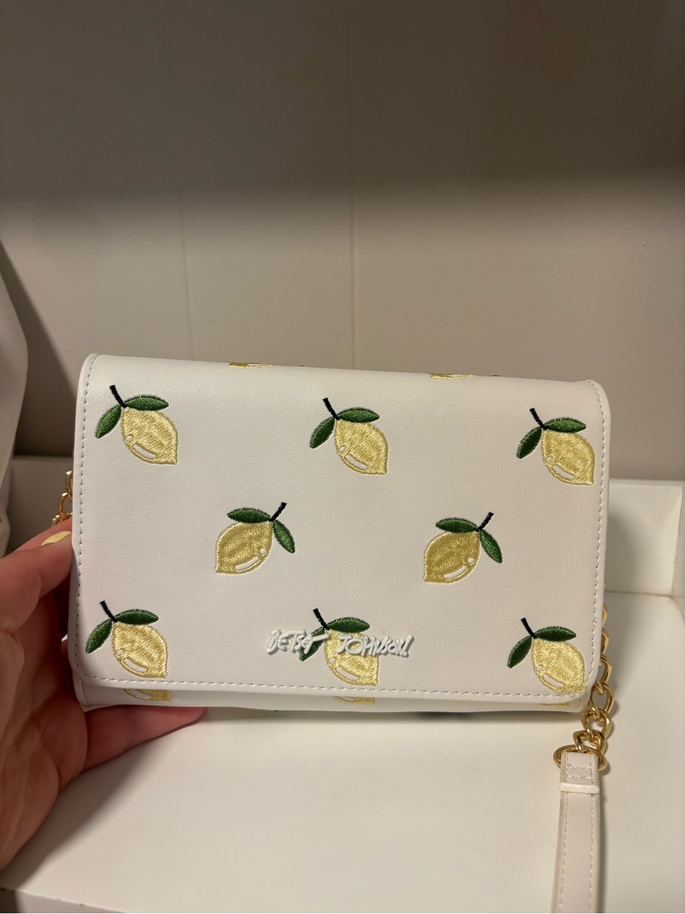 Betsey Johnson White Lemon Embroidered Crossbody Bag
